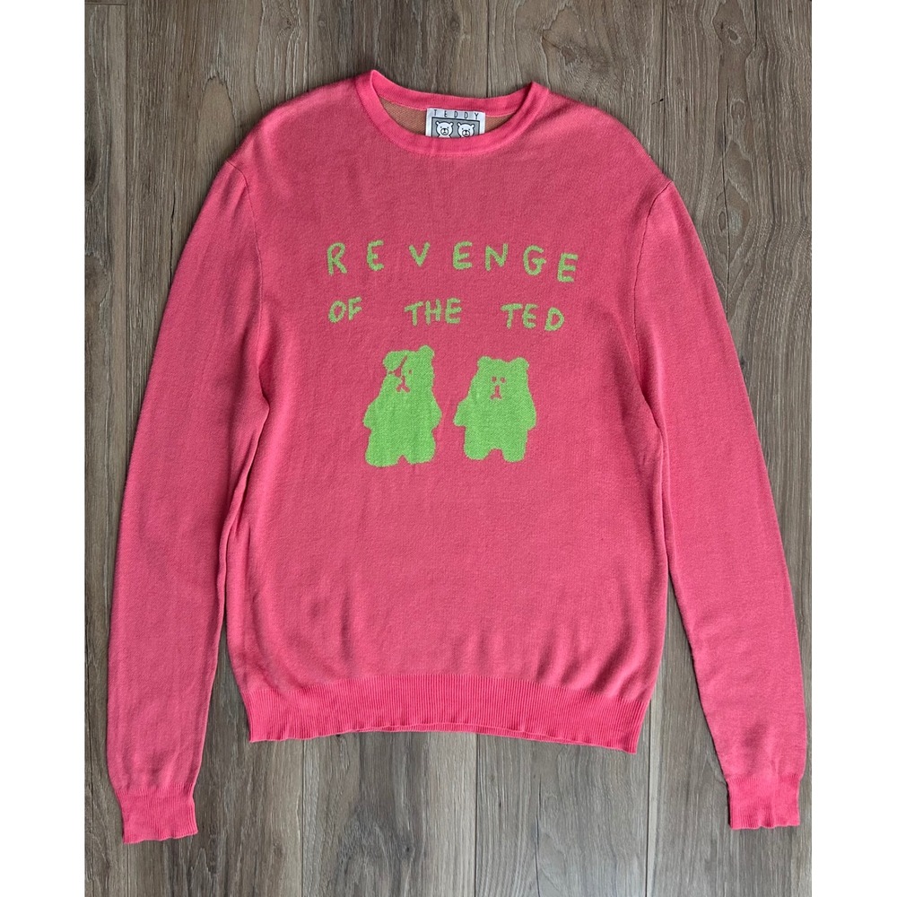 Teddy Fresh Revenge of the Ted Neon Pink Graphic Sweater LG Indie Streetwear